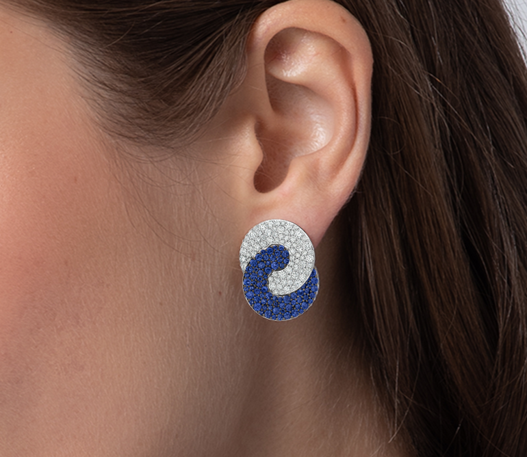 Diamond & Blue Sapphire Interlocking Earrings