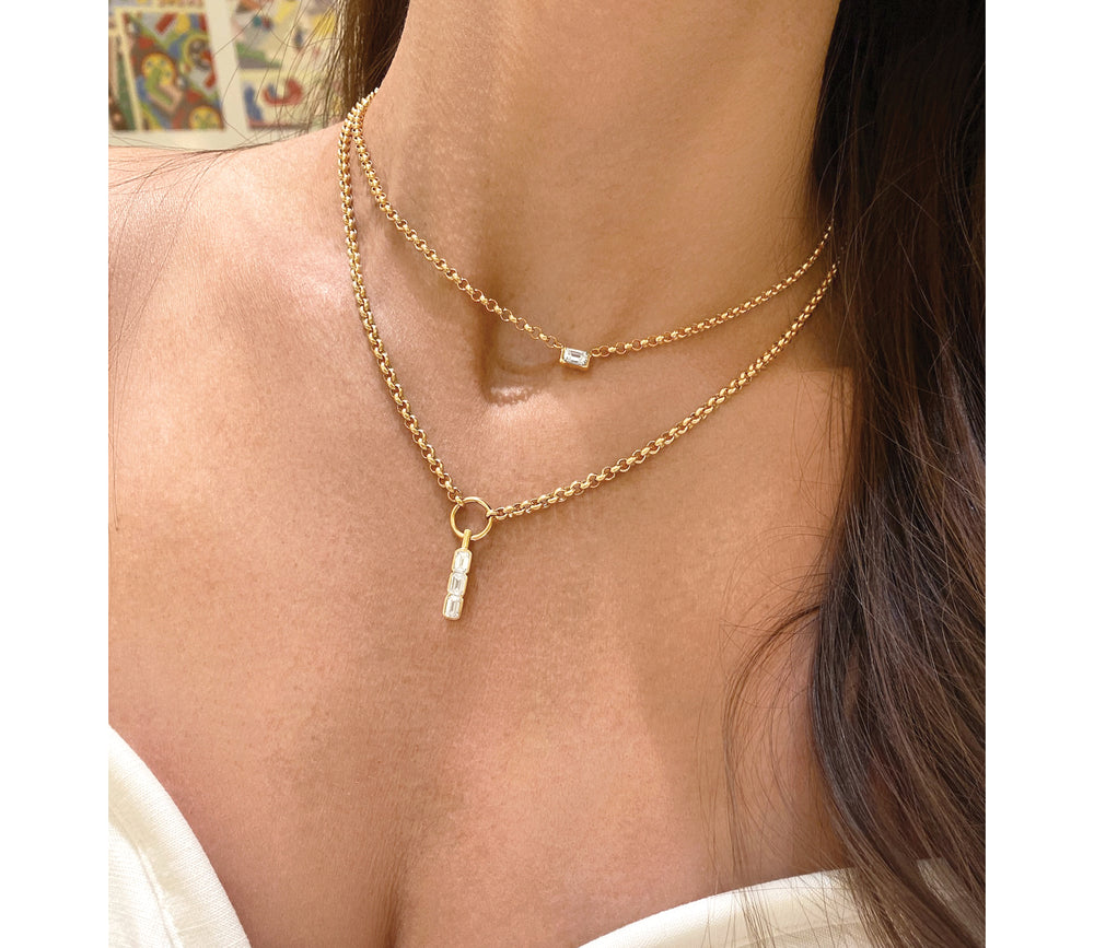 
                
                    Load image into Gallery viewer, Three Stone Emerald Cuddle Necklace
                
            
