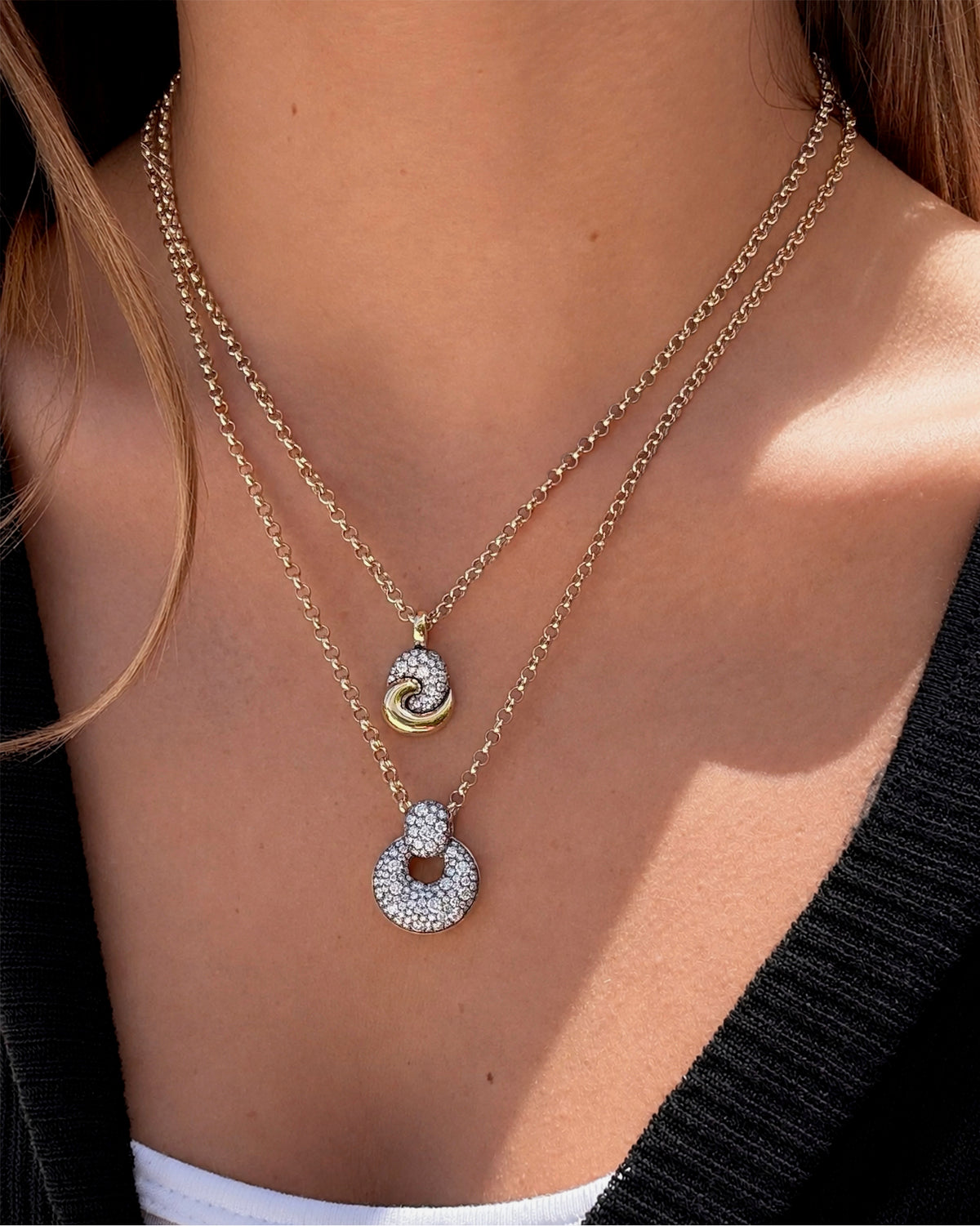 All Diamond Button Loop Necklace