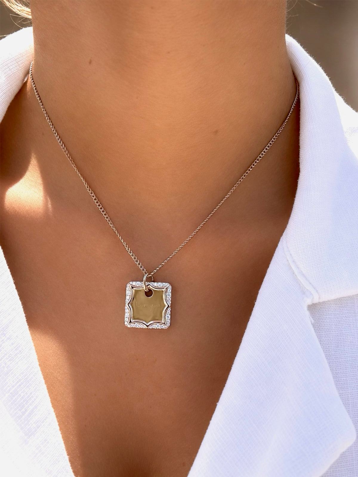 Love Languages Blank Square Scalloped Diamond Pendant