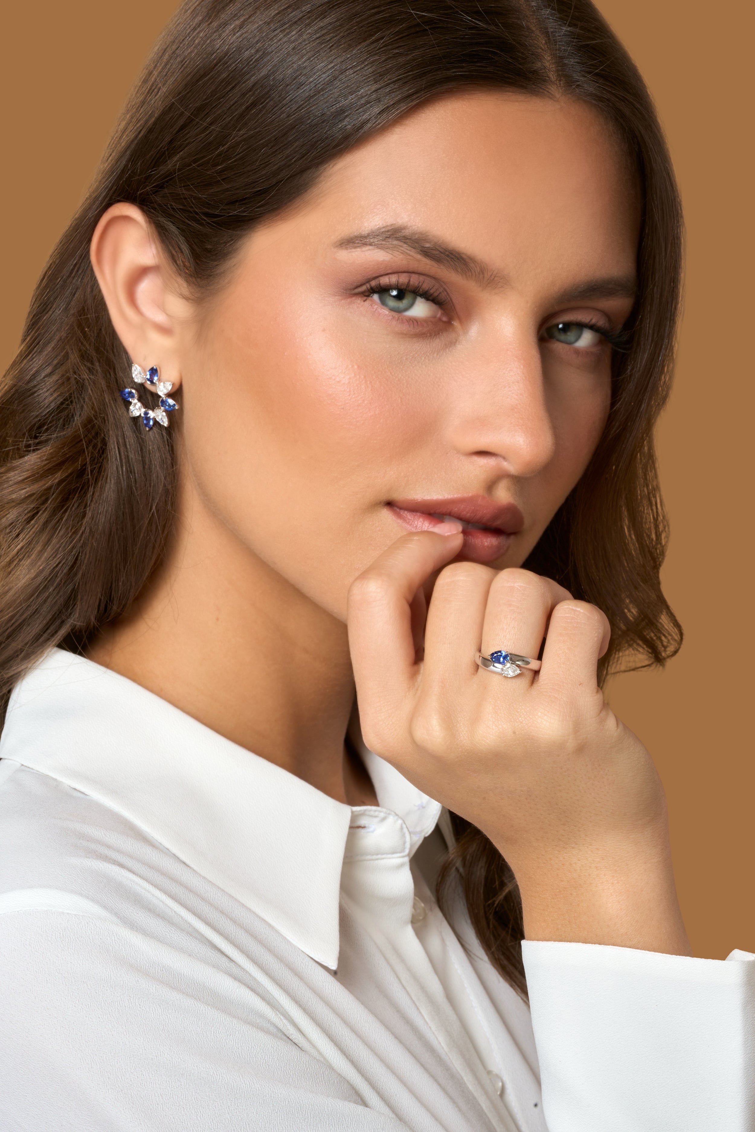 Pear Blue Sapphire and Diamond Fan Earrings