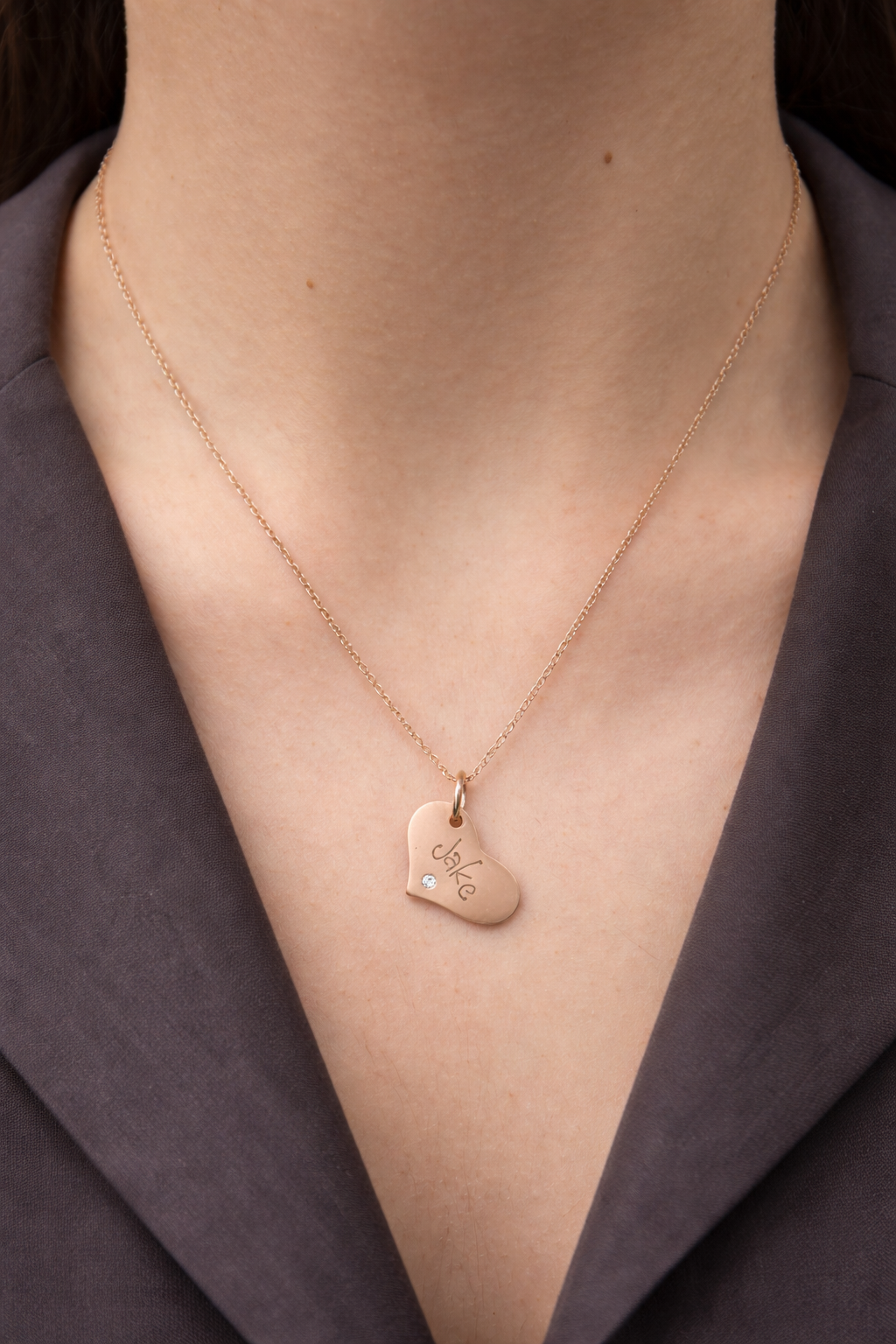 Rose Gold Heart Carved Tag with Diamond