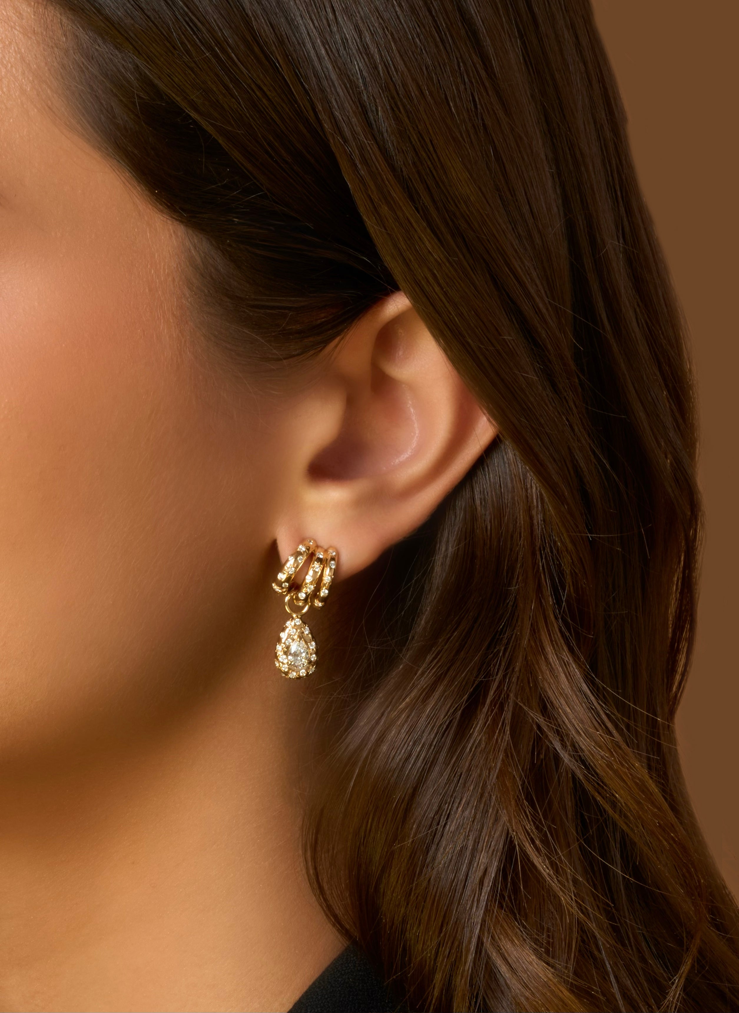 Pear Shape Diamond Triple Hoop Astrid Drop Earrings