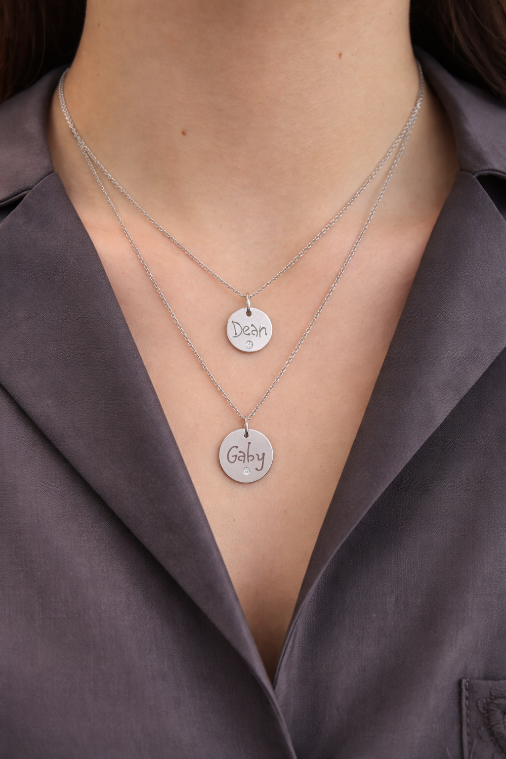 White Gold Carved Tag with Diamond