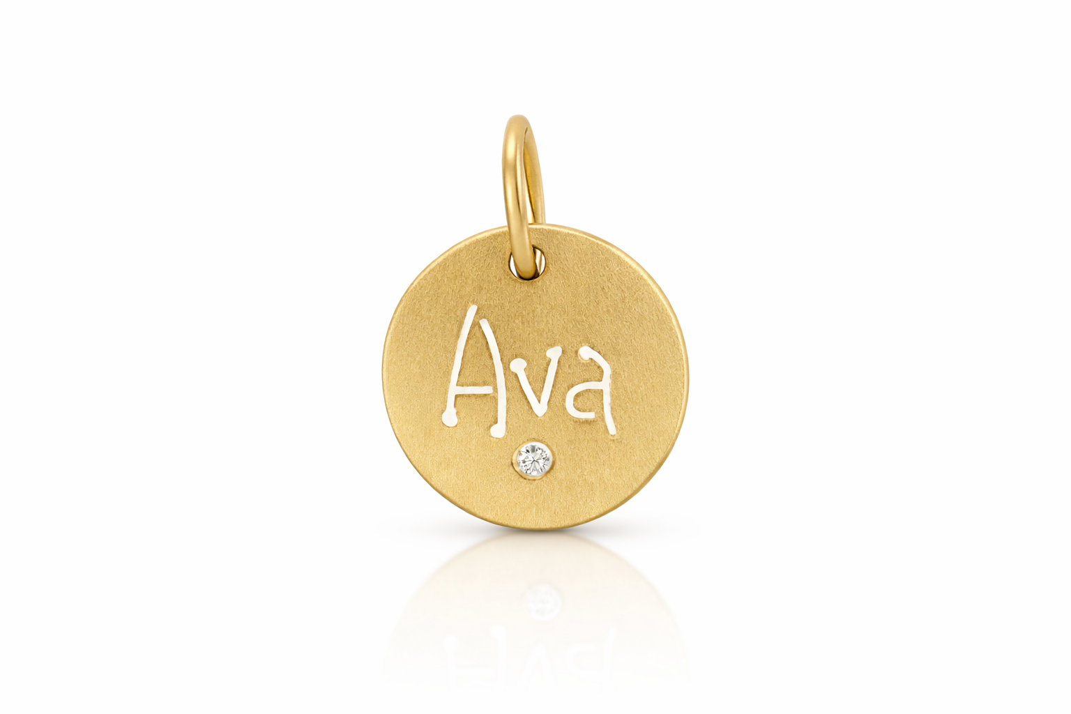 14k yellow gold circular name pendant engraved diamond accent personalized jewelry