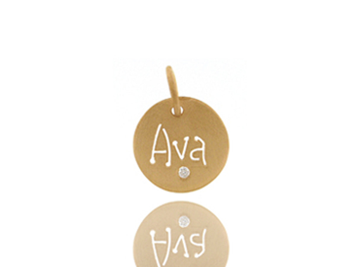 Yellow Gold Carved Tag with Diamond