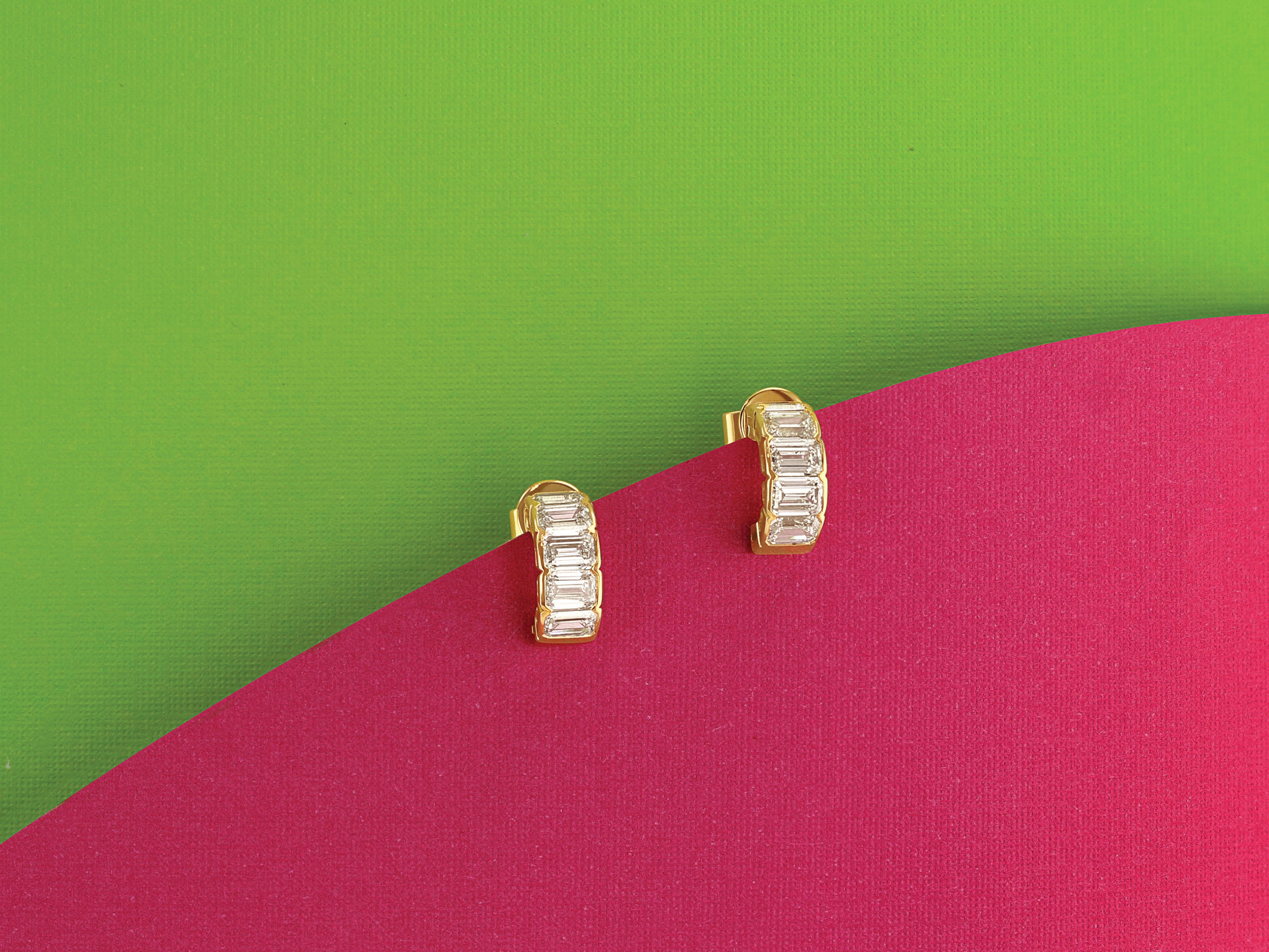 Emerald Cut Diamond Cuddle Mini Hoop Earrings