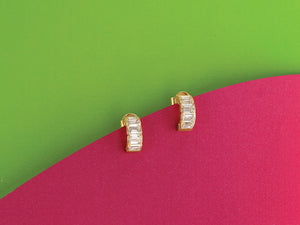 
                
                    Load image into Gallery viewer, Emerald Cut Diamond Cuddle Micro Hoop Earrings
                
            