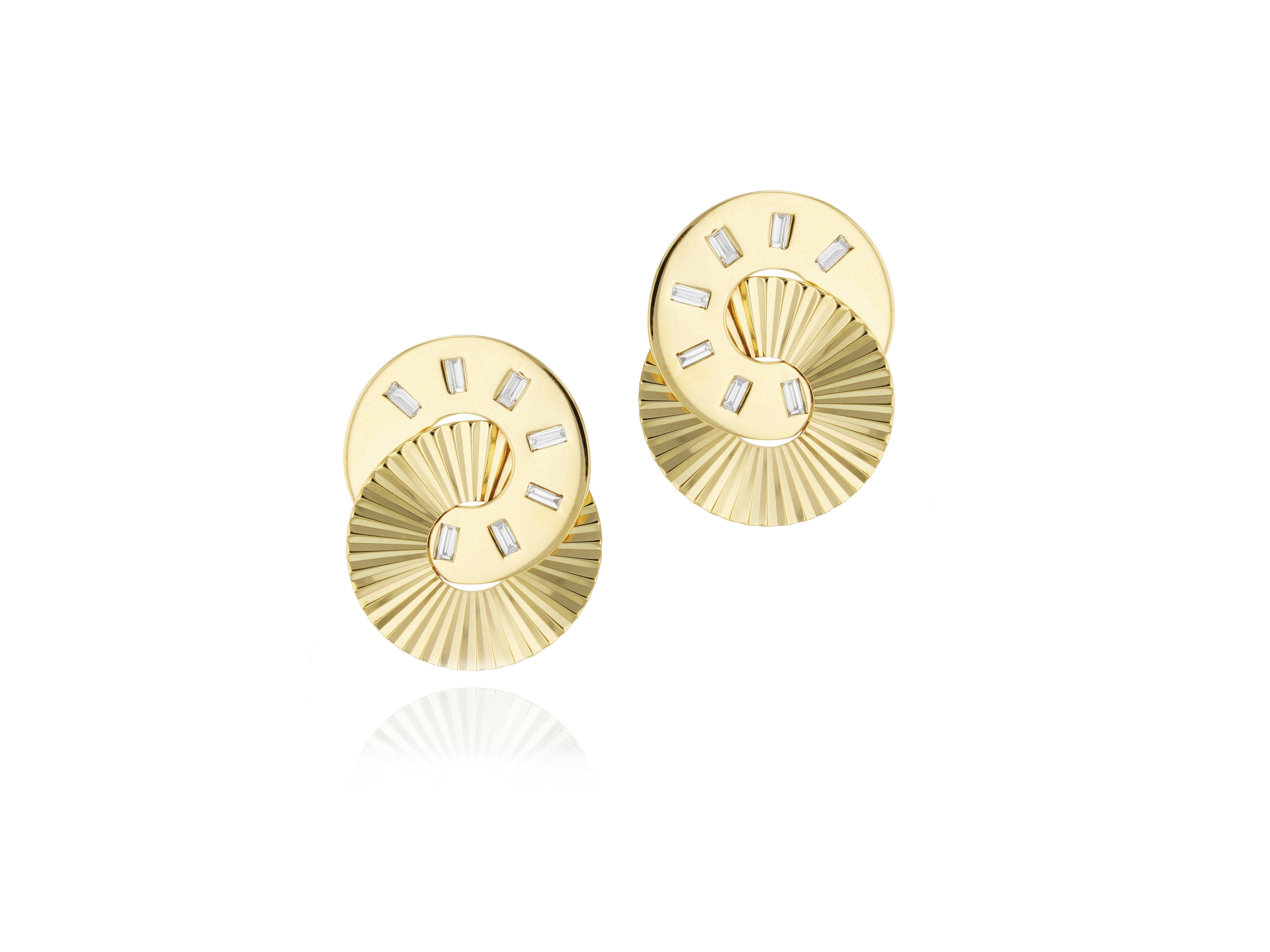 Large Baguette Diamond Aura Interlocking Stud Earrings