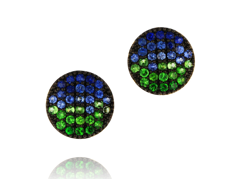 Blue Green Glitter Druzy Earrings - Large Stud Earrings - Colorful Round  Studs