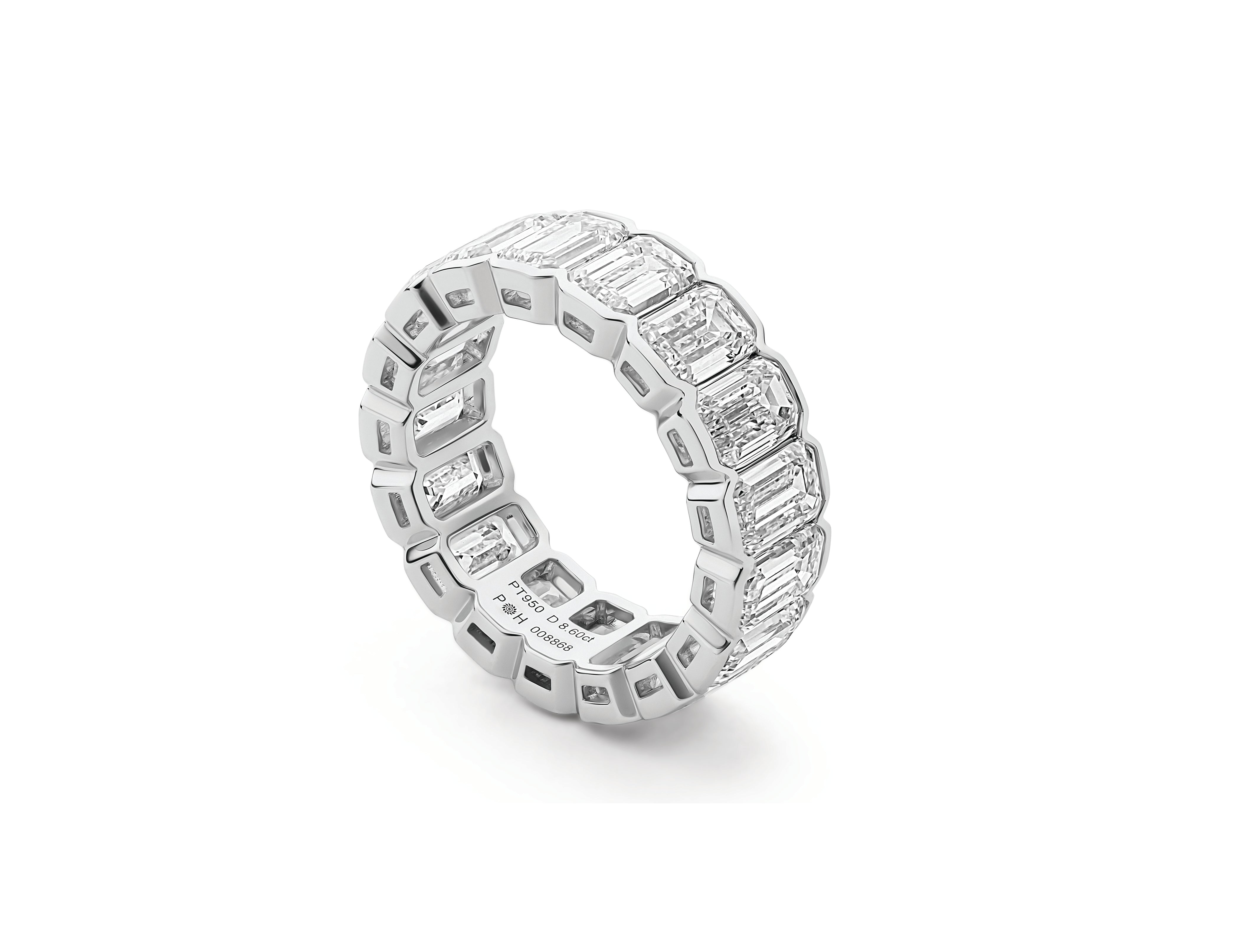 8.60 TCW 1/2 Bezel Cuddle Emerald Cut Eternity Band