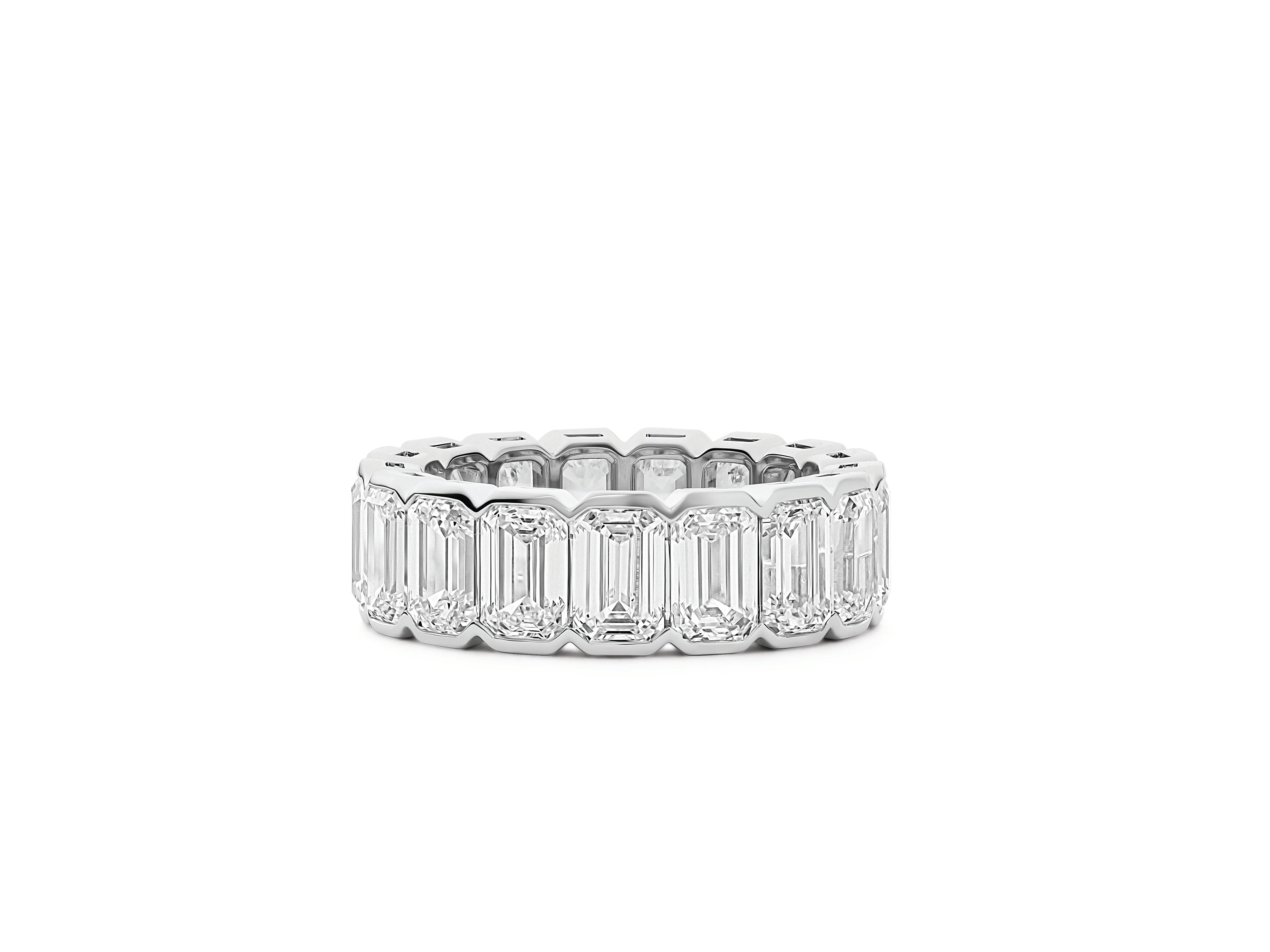 8.60 TCW 1/2 Bezel Cuddle Emerald Cut Eternity Band