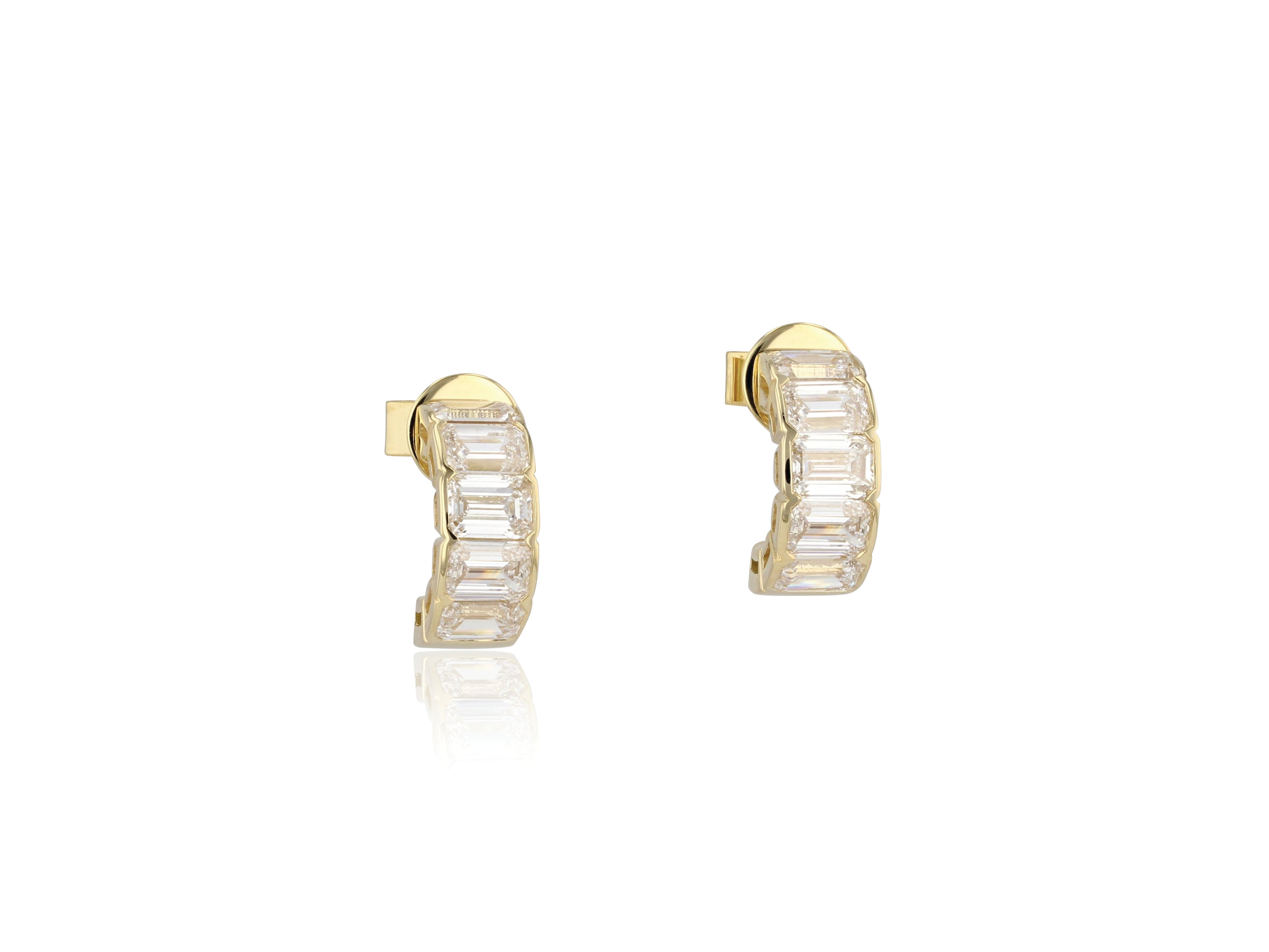Emerald Cut Diamond Cuddle Mini Hoop Earrings