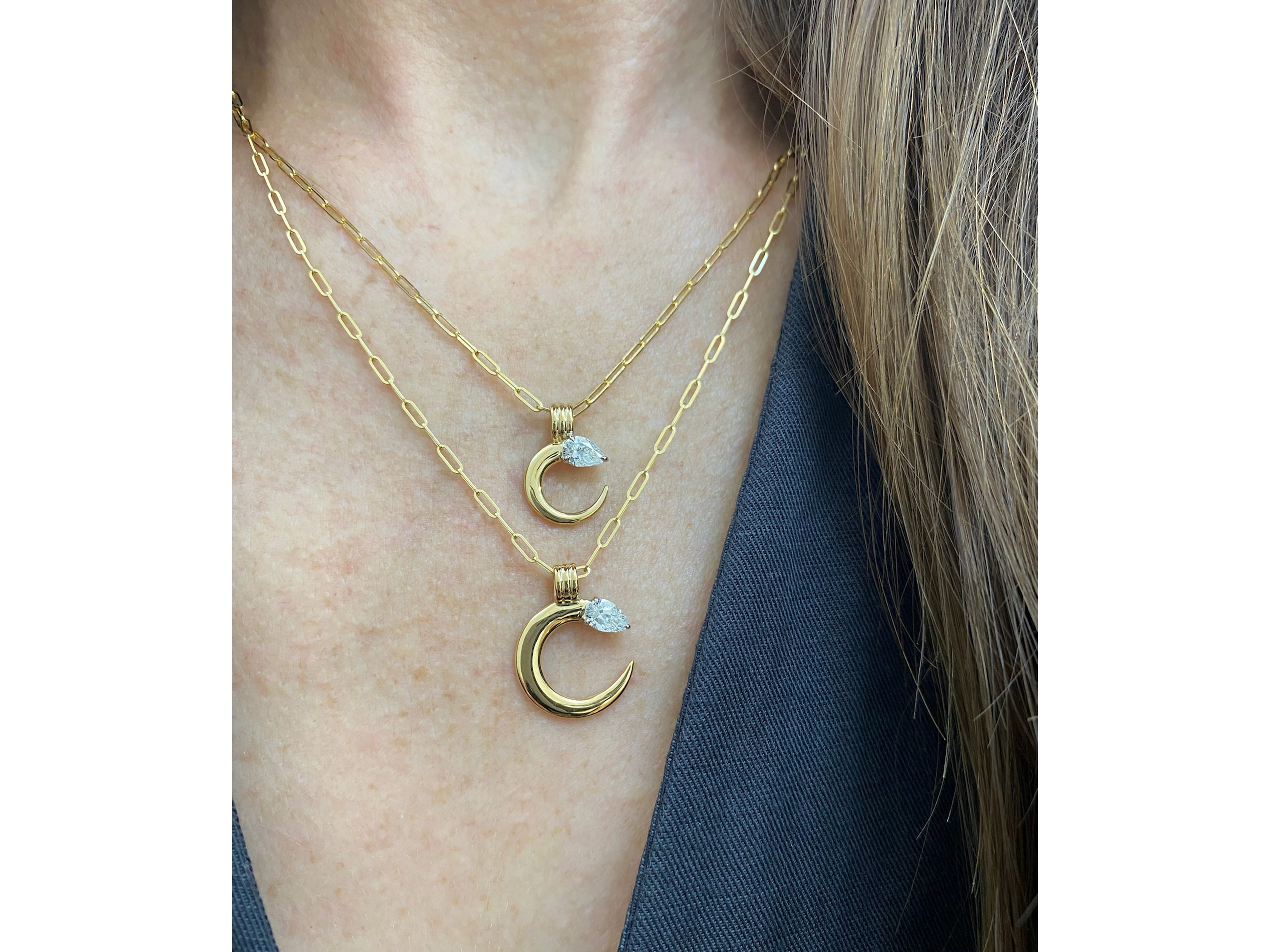 Pear Diamond Mini Crescent Necklace