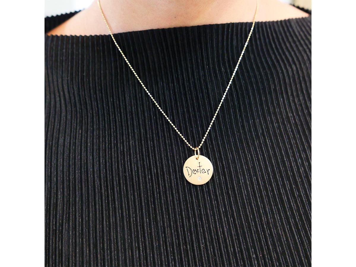 Yellow Gold Carved Tag with Diamond