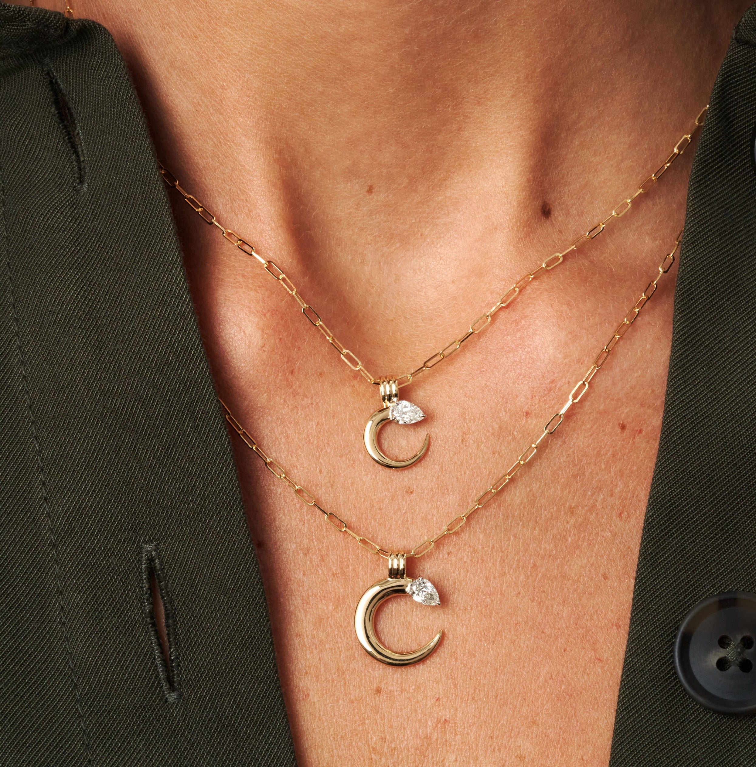 Pear Diamond Mini Crescent Necklace