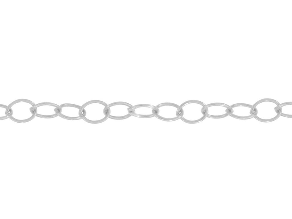 White Gold Oval Link Logo Tag Chain